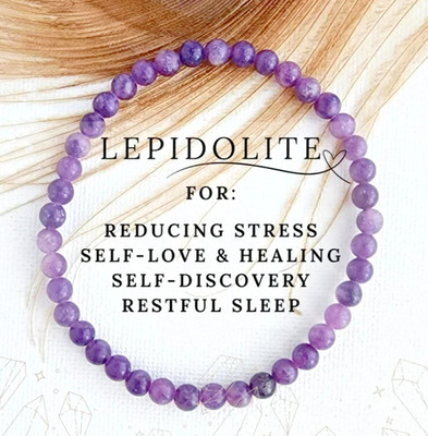 Natural Lepidolite 4mm Beads Healing Reiki Crystal Stackable Women's Bracelet