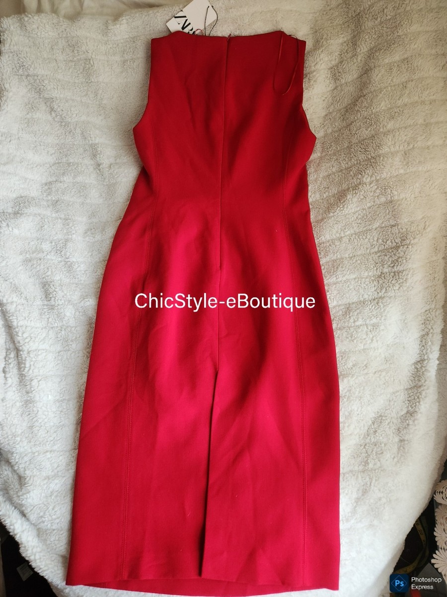 Zara ZW COLLECTION Slit Midi Dress Red Sz XL Bright Red BNWT