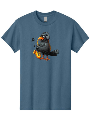 Crow-Playing-Saxophone Mens Graphic Tee, 100% Cotton, Casual Summer Wear
