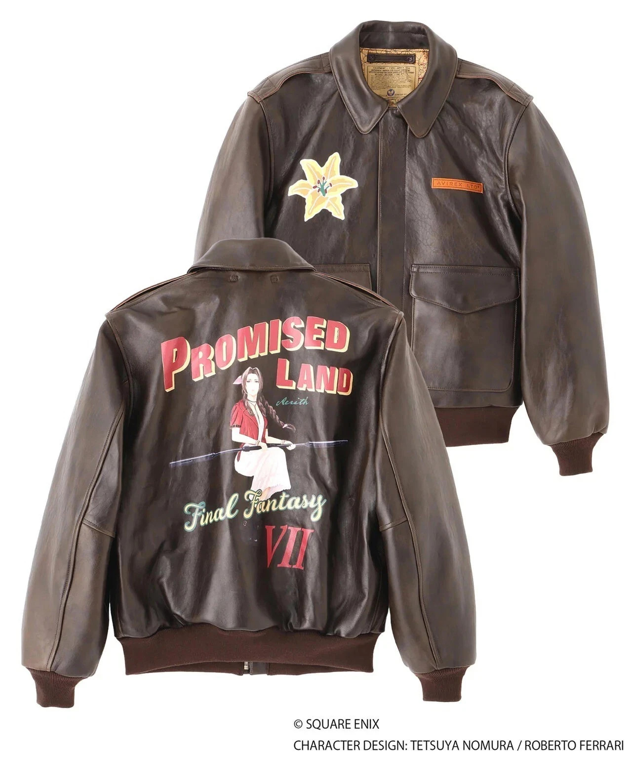 AVIREX x FINAL FANTASY VII REMAKE A-2 Leather Jacket Aerith Brown New Japan