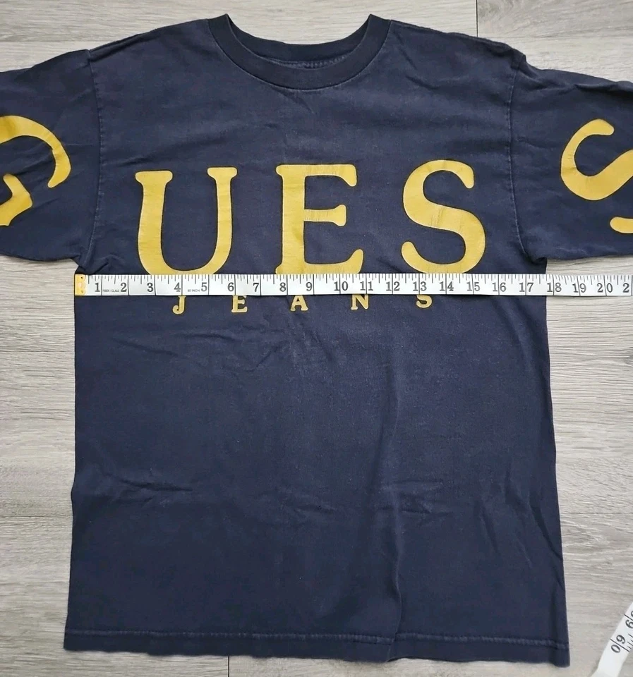 Camisa manga larga GUESS vintage para niño azul marino dorado con logotipo talla mediana 12/14 Foto 4 de 4