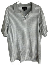 Eddie Bauer Short Sleeve 3BTN Polo Large Cotton Grey w/White stripes