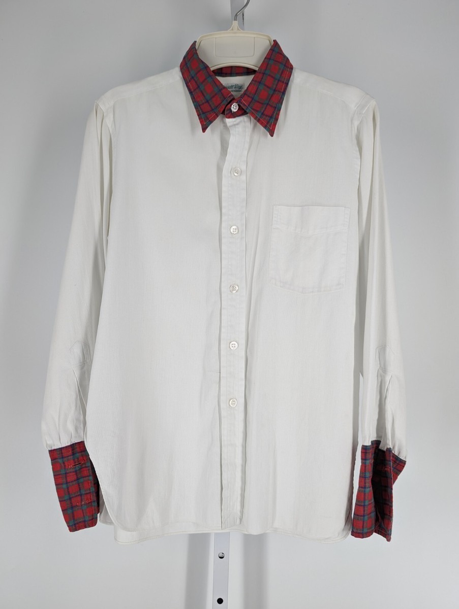 Vintage 40s 50s Tartan Plaid Collar French Cuff White Durable Dress Shirt  40