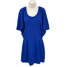 S.Y.L.K. Artsy Blue Dress Art to Wear Party Avant Garde Peplum Sexy Mini Size L