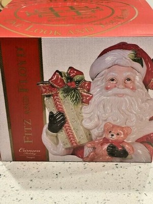 FITZ & FLOYD Crimson Holiday TEAPOT & LID Santa NEW in Box