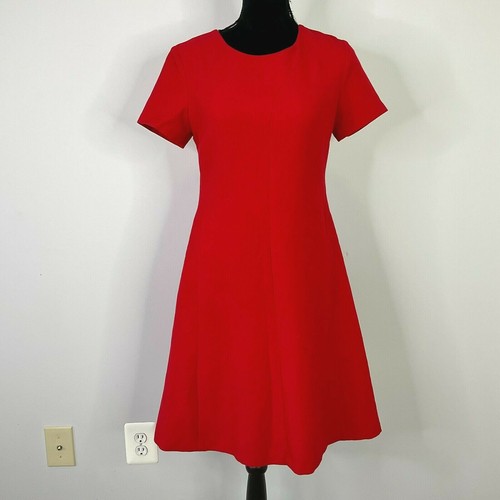 Flare Dress Red Short Sleeves Pockets 