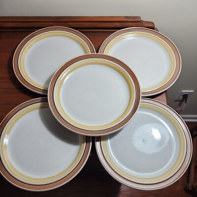 Nikko Color stone Set of 5 Dinner Plates 10 1/2'' Brown and Gold band