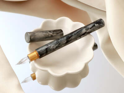 Wancher Glass Drop Fountain Pen ECLIPSE Black Marble EF Nib Converter Mounted