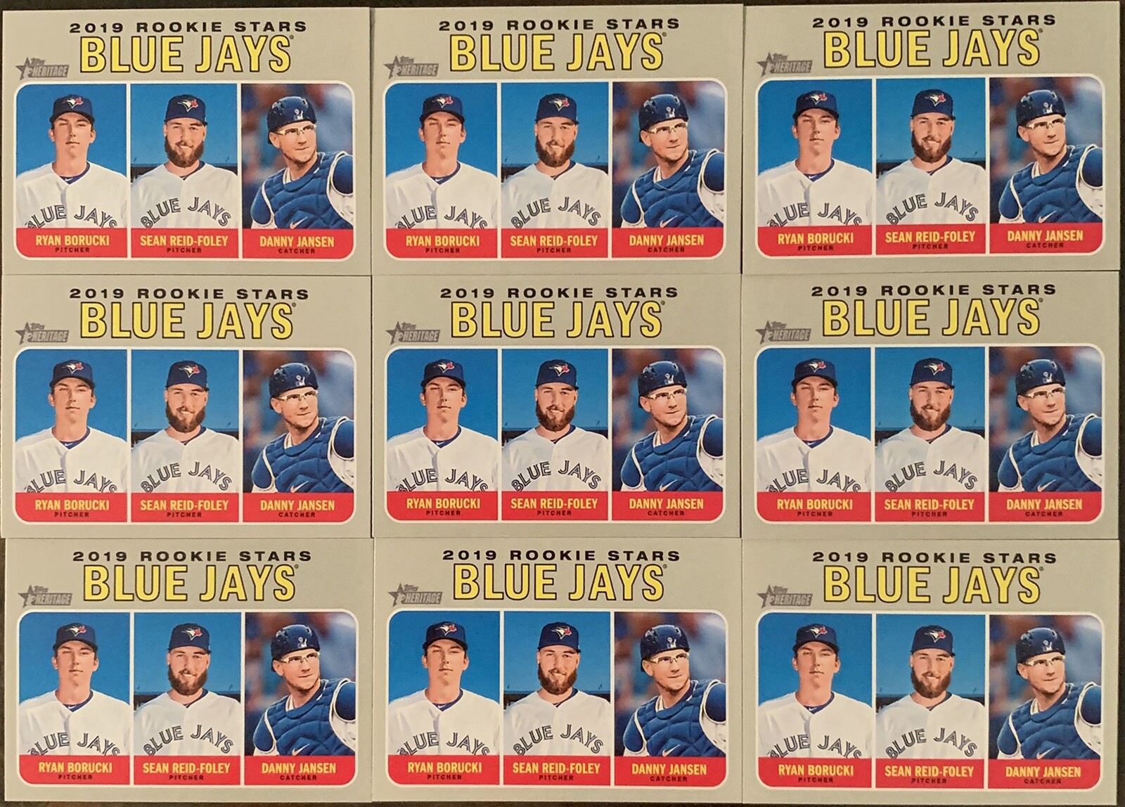 (9) 2019 TOPPS HERITAGE BLUE JAYS ROOKIE STARS BORUCKI FOLEY DANNY JANSEN #376