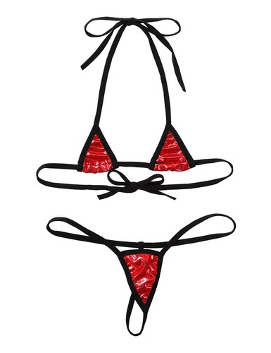 Damen Micro Bikini Set Glänzend BH Oberteil Mini G-String Badeanzug Tanga Dessous - Bild 39 von 131
