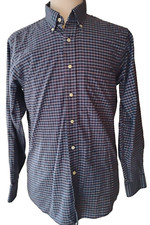 Chaps 15 34-35 Dark Blue Check Oxford Dress Shirt Long Sleeve Wrinkle Free