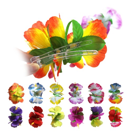 12 PIEZAS Pinzas para el cabello Flor de hibisco Alfileres para el cabello Tocado para boda Vacaciones Playa