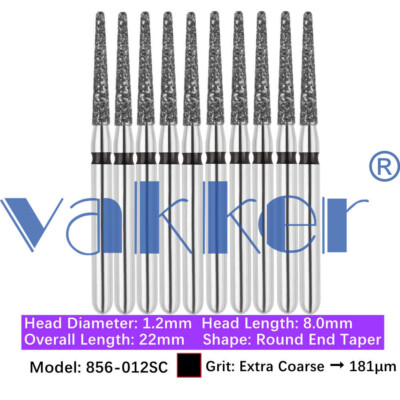 Vakker Dental Round End Taper FG Diamond Bur 856-012SC Super Coarse Grit 10/pk