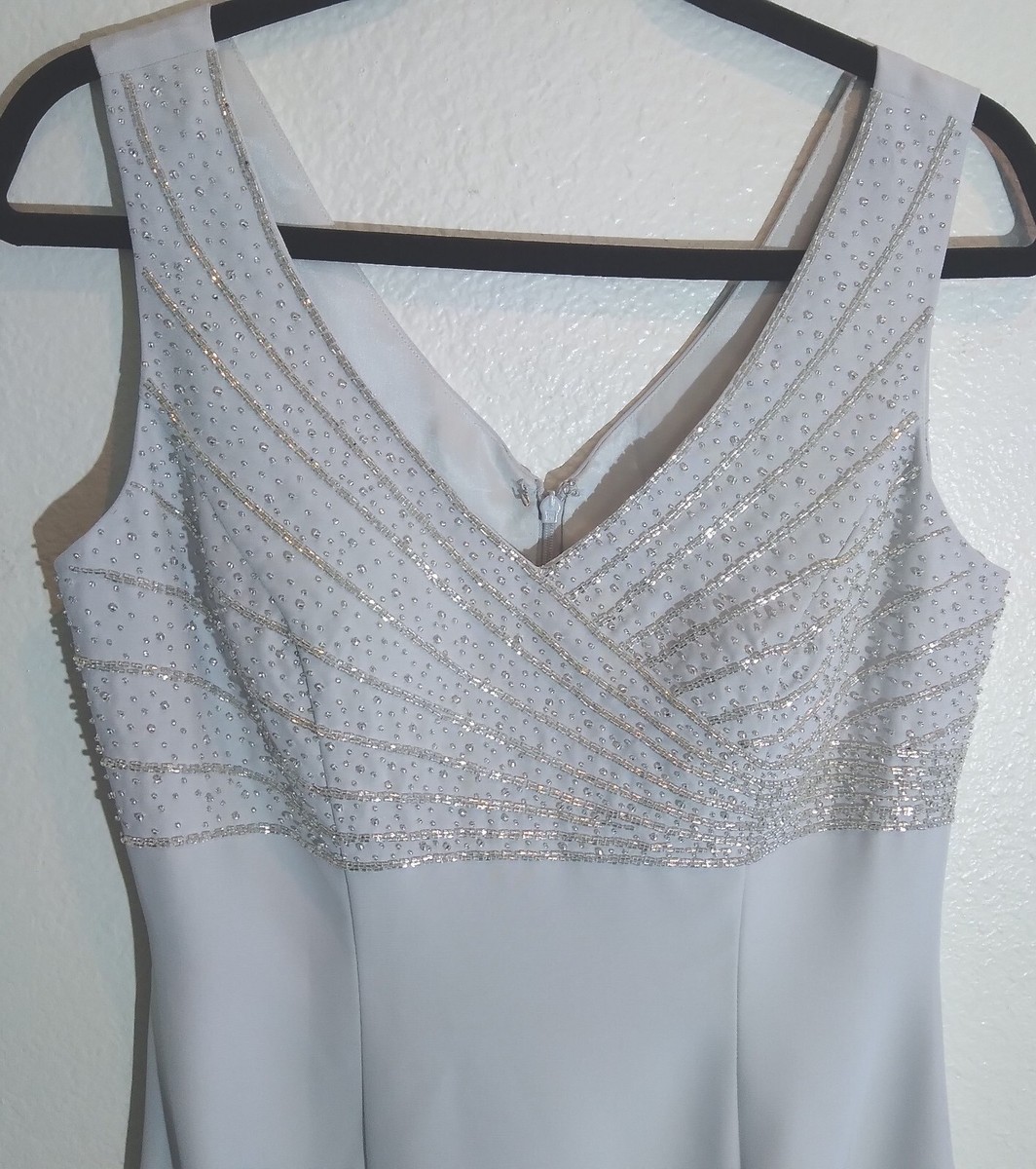 Sean Couture Womens V-neck Silver Beaded Bodice Silver Gray Size
