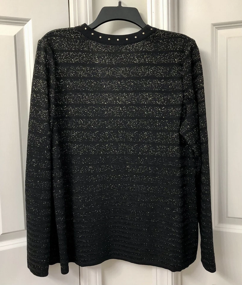 Ming Wang Studded Sparkle Stripe Metallic Knit Long Sleeve Statement Jacket, M - Image 4 of 4