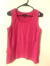 I. N. Studio Blouse Sz M Hot Pink Ribbed Tiered Sleeveless Pullover Asymmetrical