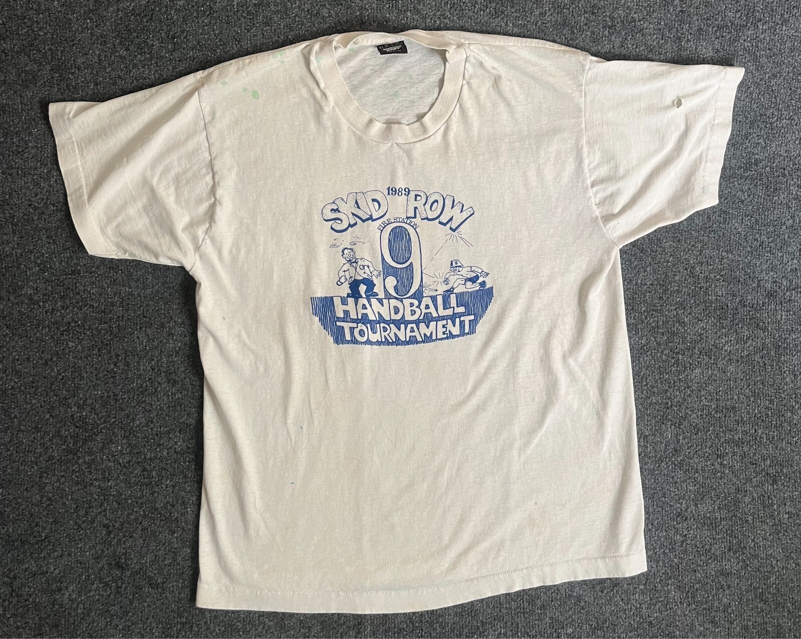 camicia pompiere vintage fila pattino XL LA anni 80 punto singolo invecchiata manica corta