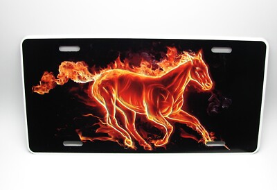 FIERY MUSTANG HORSE METAL CAR NOVELTY LICENSE PLATE AUTO TAG