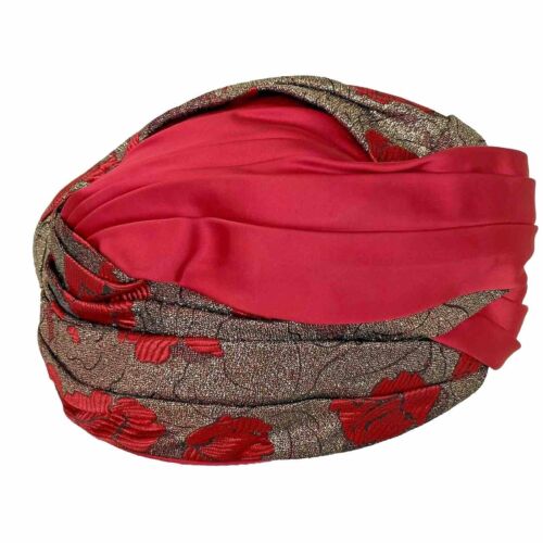 Chapeau vintage Ken Blair exclusif années 1960 femme style turban rouge or noir rare - Photo 1/11