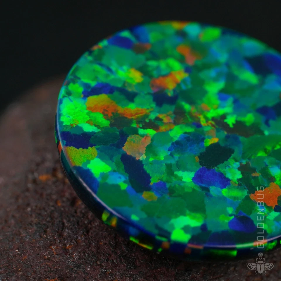 Cabujón redondo de ópalo negro flash multicolor piedra 3D cultivada piedra preciosa suelta 12 mm UE Foto 4 de 4