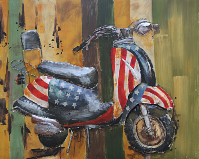 Paintings 3D Metal Vintage Colorful Scooter Trio Painting Wall Art Artwork
