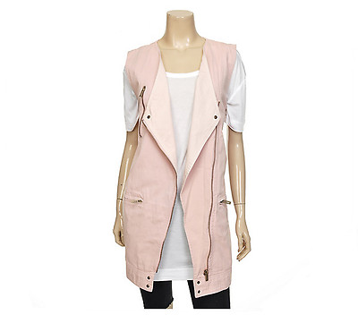 Em Polham Womens Casual Slanted Zip Up Long Vest Jacket Light Pink Size S NWT