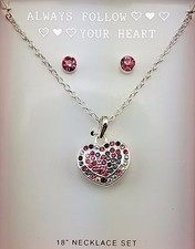 NEW 18" HEART NECKLACE  EARRINGS JEWELRY SET 