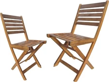 Patio Wise Folding Patio Chair Set, 2 Foldable Acacia Wood Seats, Teak Color