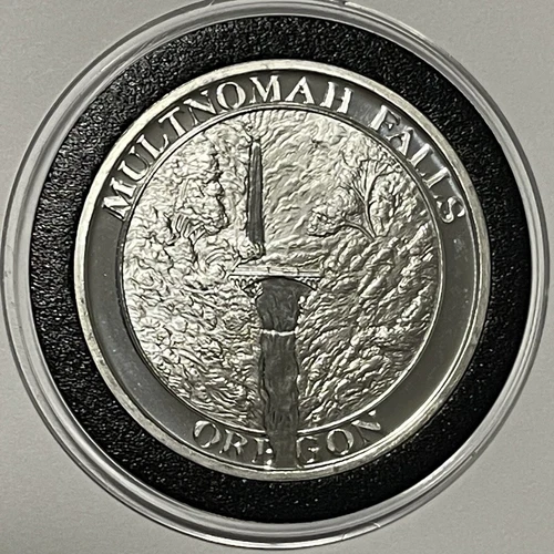 RARE Multnomah Falls Oregon Columbia George 1 Troy Oz .999 Fine Silver Round 999