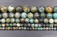 Natural African Turquoise Gemstone Faceted Round Beads 6mm 8mm 10mm 12mm 15.5"