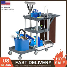 Commercial Housekeeping Utility Cart Janitorial Cleaning Carts On Wheels 3 Shelf