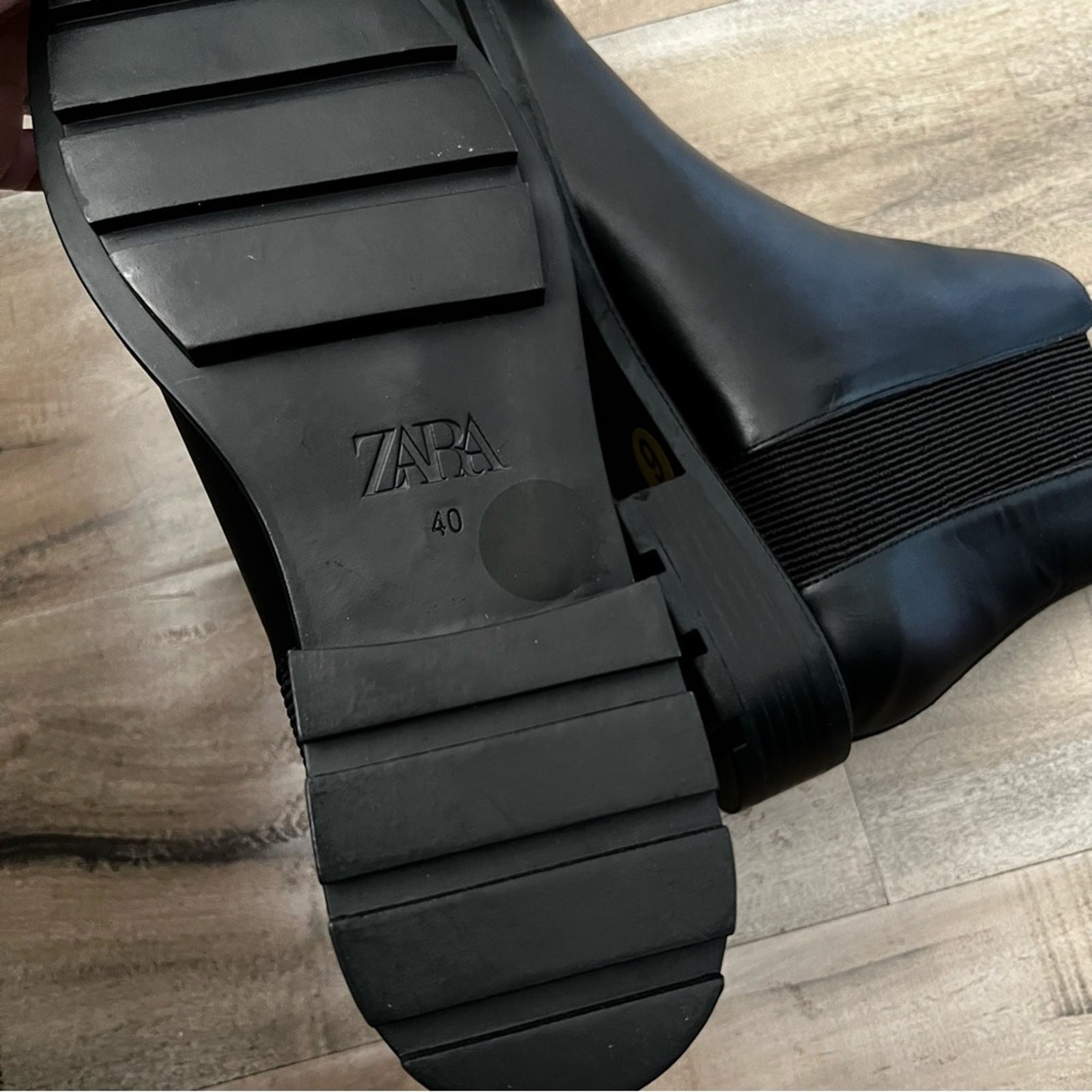 NEW ZARA BLACK LOW HEELED ANKLE BOOTS GORITG TRACK SOLE Size  40 faux leather thumbnail 4