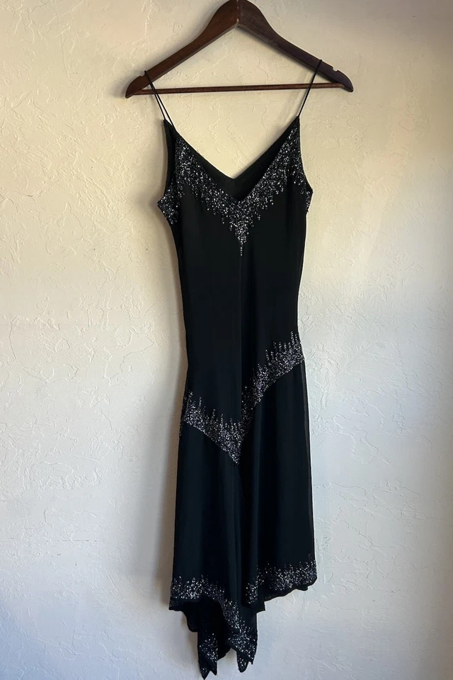 Vestido De Colección Y2K J Kara Cuentas Midi Asimétrico Sin Mangas 12 Hadas Gótico Formal  Foto 3 de 4