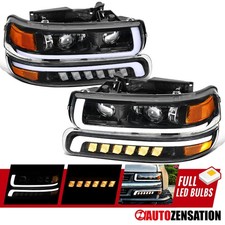 Fit 1999-2002 Silverado Tahoe Slick Black Led Projector Headlightsbumper Lamps