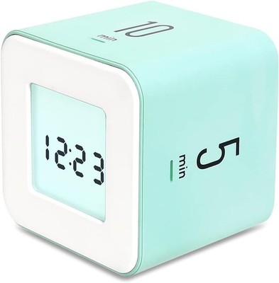Mooas Time Cube Timer: 1/3/5/10 Min, Clock, Alarm, Backlight, Mint