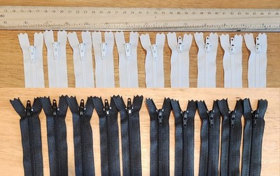 YKK #3 Zippers- 9 inch Coil Black OR White, Pack of 10, Clothing, Pockets, NEW