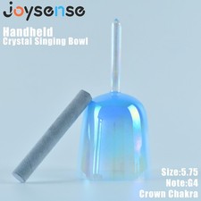 5.75" Clear Crystal Singing Bowl Handle G Note 432Hz Cosmic Light Blue With Case