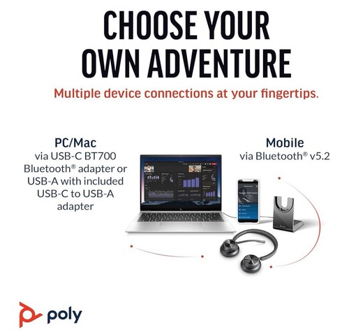 Plantronics Poly Voyager 4320 UC Wireless Headset w/ Charge Stand Stereo Headset - Zdjęcie 5 z 6