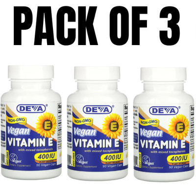 Deva Vegan Vitamin E with Mixed Tocopherols   400 90 Vegan Capsules (Pack of 3)