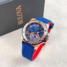 Bulova Men's Marine Star Automatic Blue Dial Silicone Strap Watch 45mm 98A227