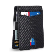 Men's Slim Leather Wallet with RFID Protection & Money Clip Holder