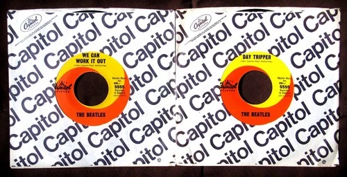 Beatles 2-Lot 45’s We Can Work It Out First Pressing Opposite Label Errors, VG+!