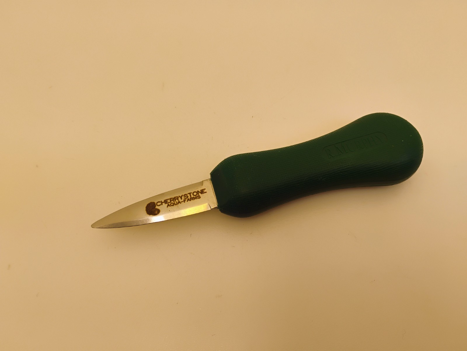 R Murphy USA Duxbury Shucker Oyster Knife 2 1/8" Stiff Blade Green Ergo Handle