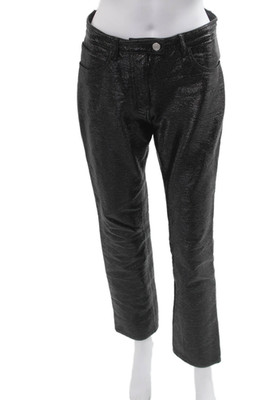 Courreges Womens Cropped Black Pants Button Cotton Blend Size 36