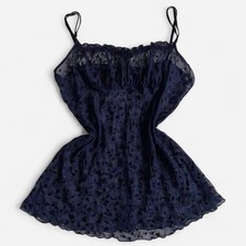 Vintage Victoria s Secret Dark Blue Sheer Floral Chemise