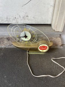 Schaefer Beer Atomic Clock Sailboat Lighted 615 Bar Sign Light Illuminated Ad