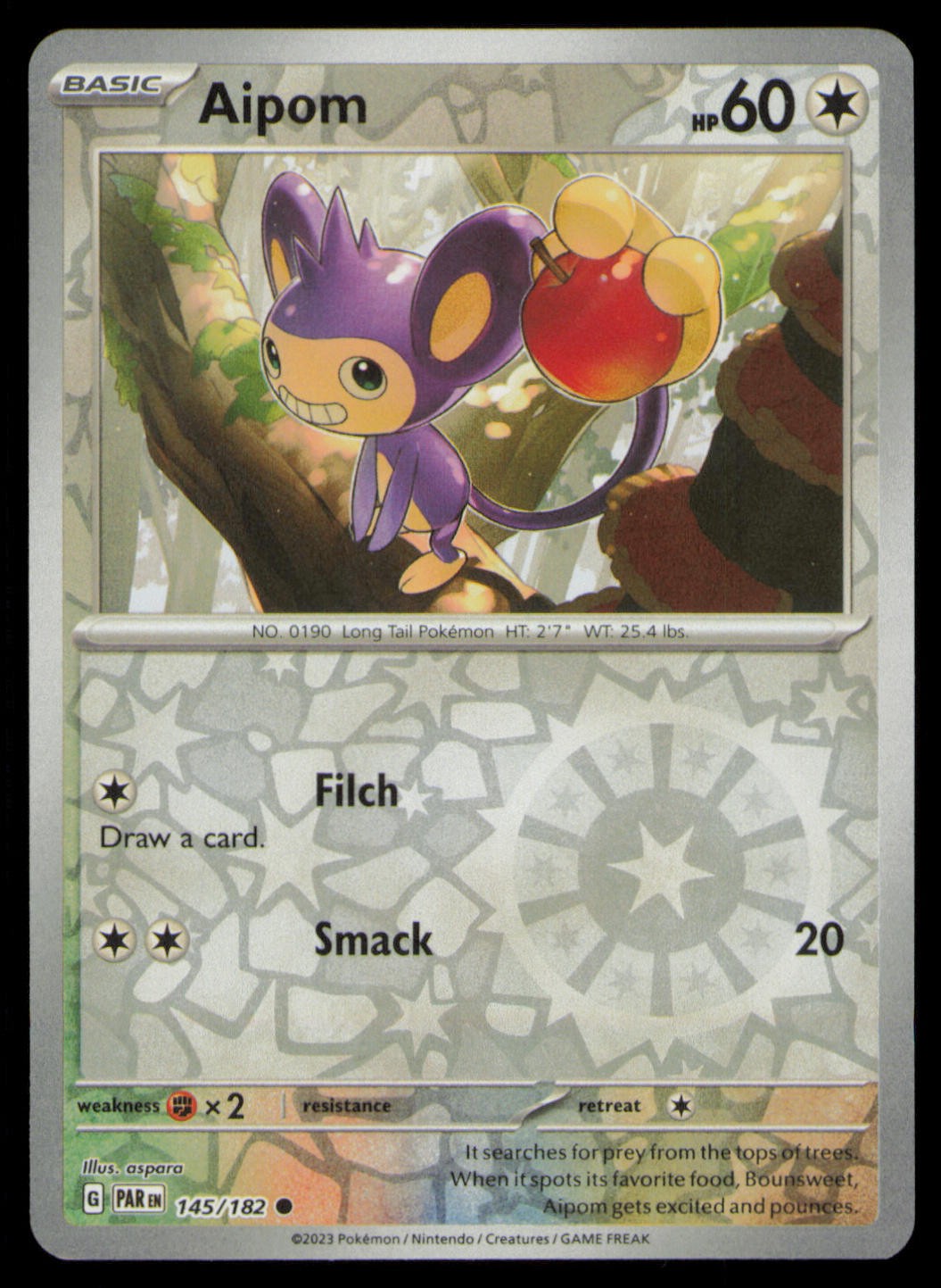 Aipom 145/182 Common Paradox Rift Pokemon Reverse Holo Near Mint
