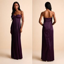 Lulus Plum Purple Satin Strapless Pleated Empire Waist Maxi Dress Medium NEW