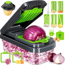 12-in-1 Professional Vegetable Chopper with 7 Blades and Container - Grey