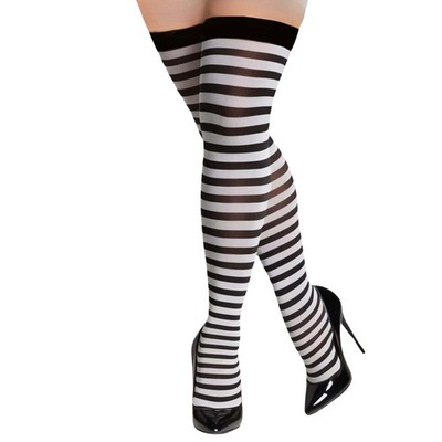 Plus Striped Stockings Womens Queen Black and White Thigh High Novelty Hosiery